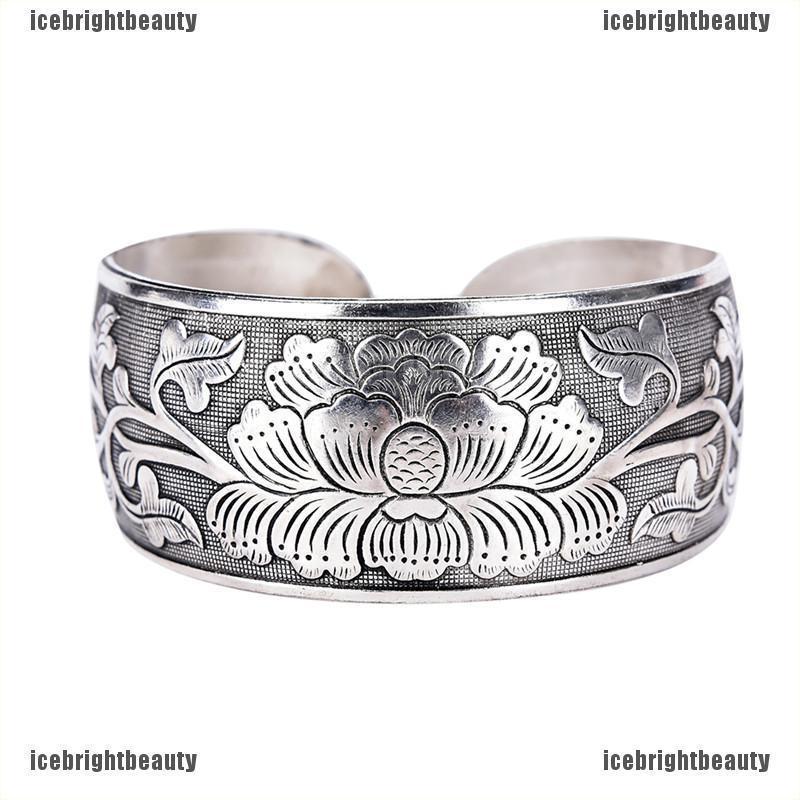 ICEB Beautiful New Tibetan Tibet Silver Totem Bangle Cuff Peony Bracelet Jewelry