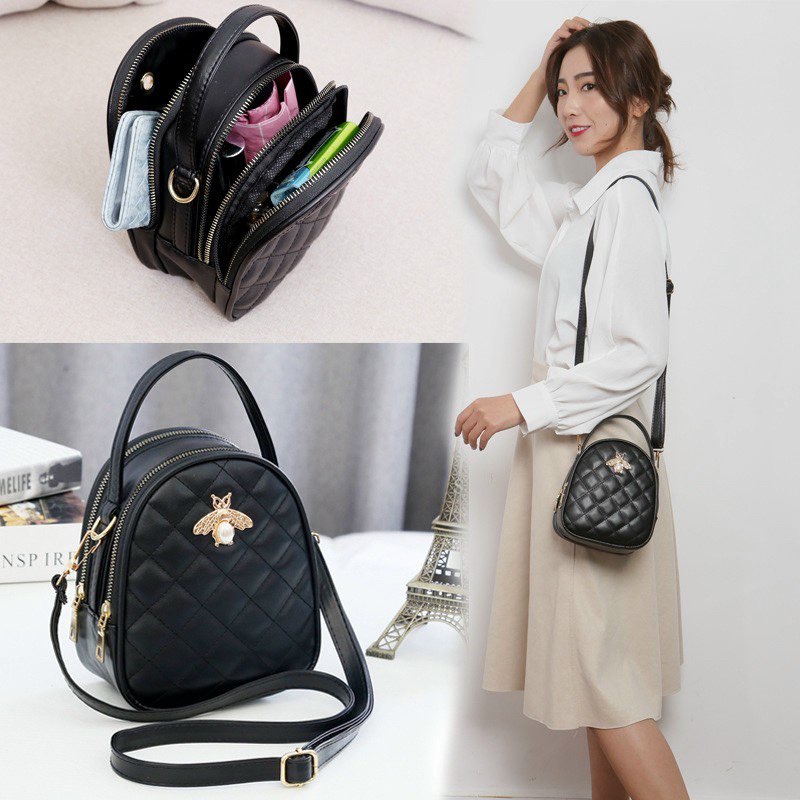 Balo mini Balo thời trang nữ hình chú ong đáng yêu chất da Pu căng bóng