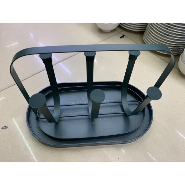 Giá úp cốc,khay cắm cốc sơn tĩnh điện màu xanh cổ vịt có khay hấng nước