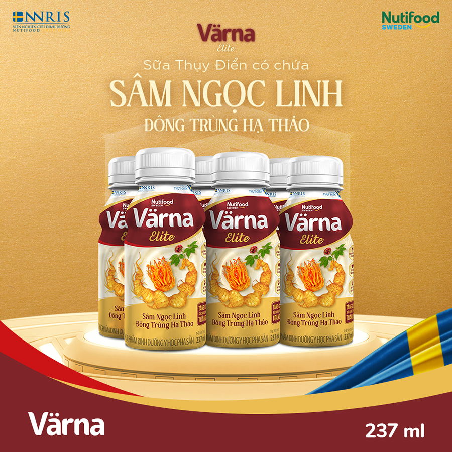 Thùng sữa bột pha sẵn Värna Elite - Chứa Sâm Ngọc Linh Đông Trùng Hạ Thảo (24 chai x 237ml) - Varna