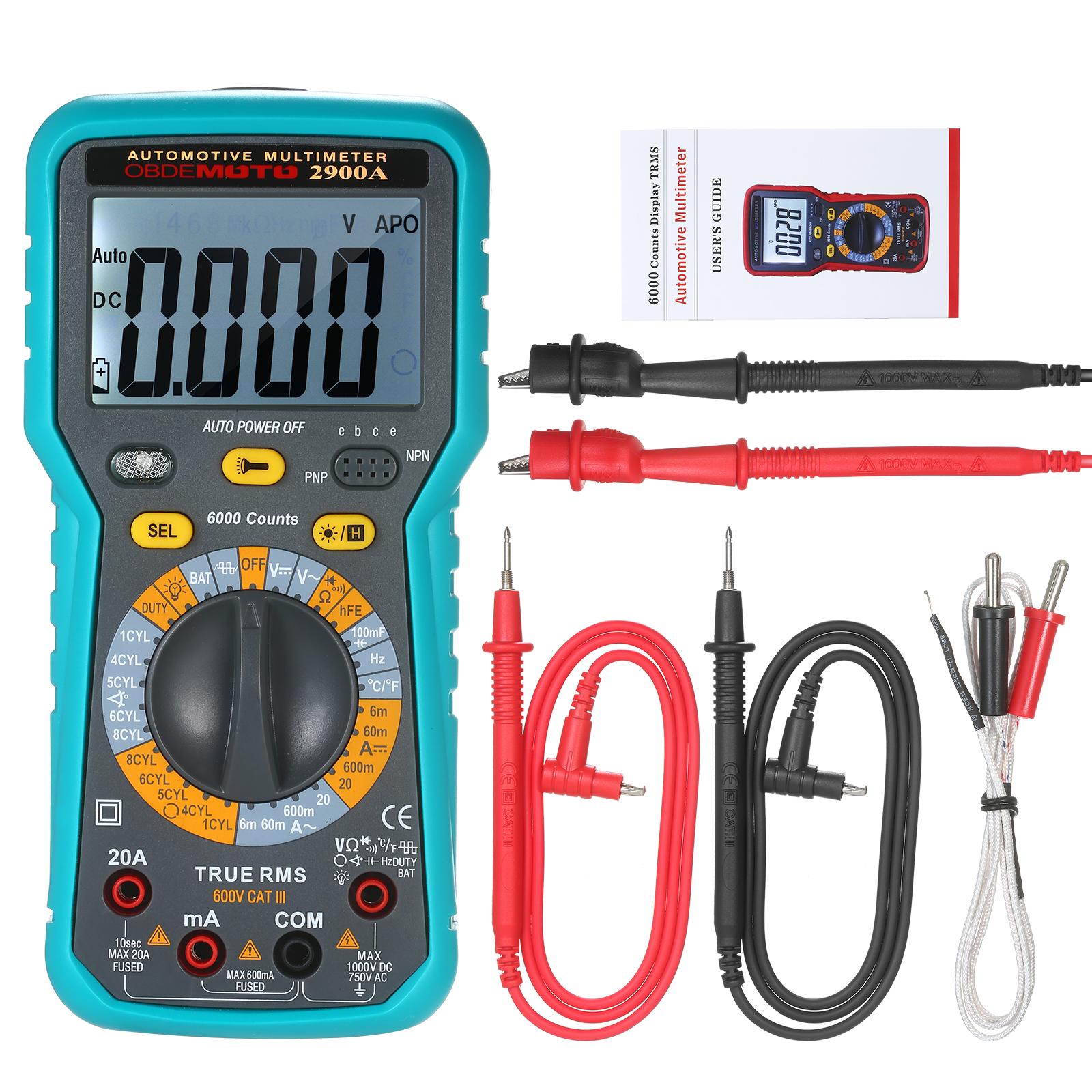 6000 Count LCD Digital Automotive Multimeter True RMS Universal Tester with Flashlight