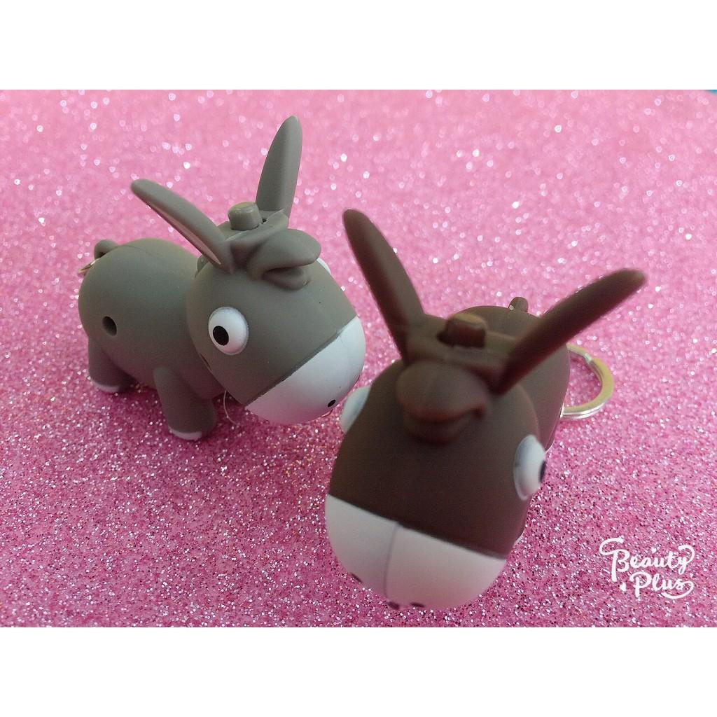 Móc khóa gắn chìa khóa hình con lừa phát sáng đèn led có nhạc-Móc khóa gắn đèn LED phát sáng hình chú lừa dễ thương