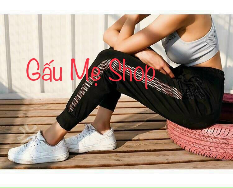 QUẦN JOGGER NỮ PHỐI LƯỚI 2 BÊN ỐNG QUẦN BO THỜI TRANG