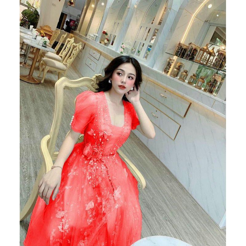 ĐẦM XOÈ CÔNG CHÚA TAY LỠ ĐÍNH HOA KẾT ĐÁ