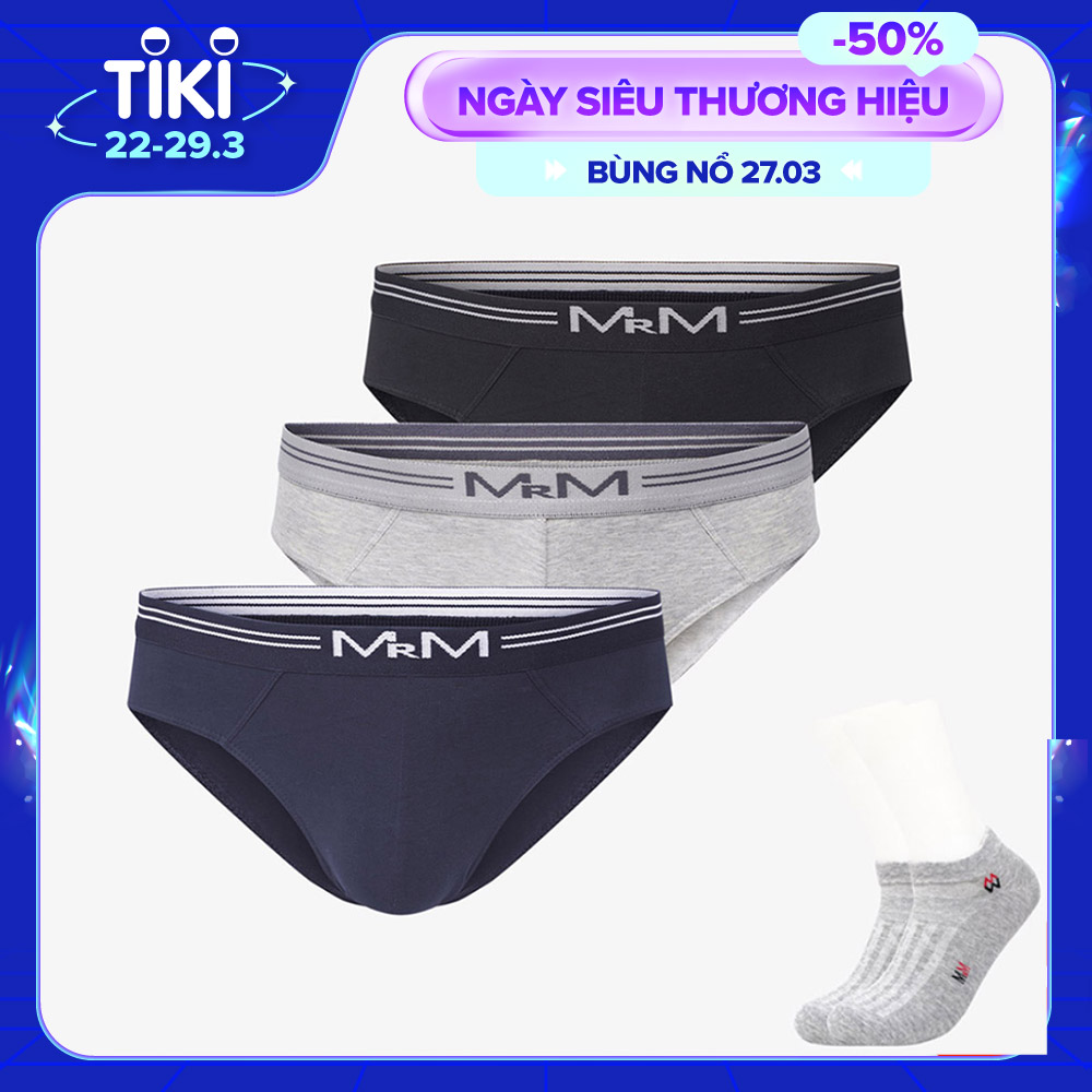 Combo 3 quần lót nam sợi cotton Organic mềm mịn thoáng mát co giãn 4 chiều MRM Manlywear (TẶNG Đôi Tất Nam Cao Cấp màu ngẫu nhiên)