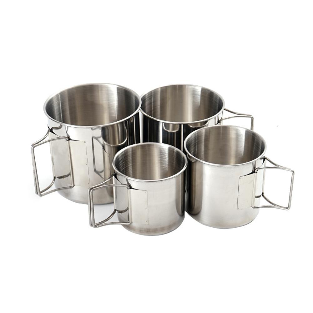 4PCS 304 Stainless Steel Outdoor Camping Cup Set Portable Mountaineering Trekking Cups Travel Hiking Cookware Equipment