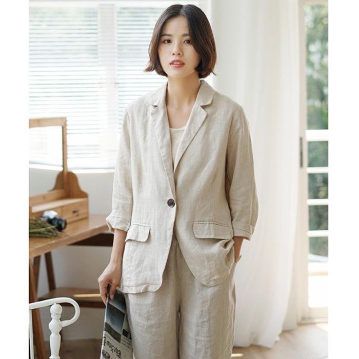 Áo vest blaze linen nữ ve vuông 2 túi nắp trẻ trung, thời trang phong cách trẻ