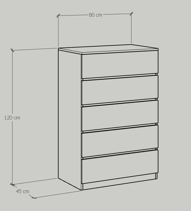 OLA, Tủ đựng đồ 5 ngăn kéo, 80cm x 45cm x 120cm ( DxRxC), THK_092