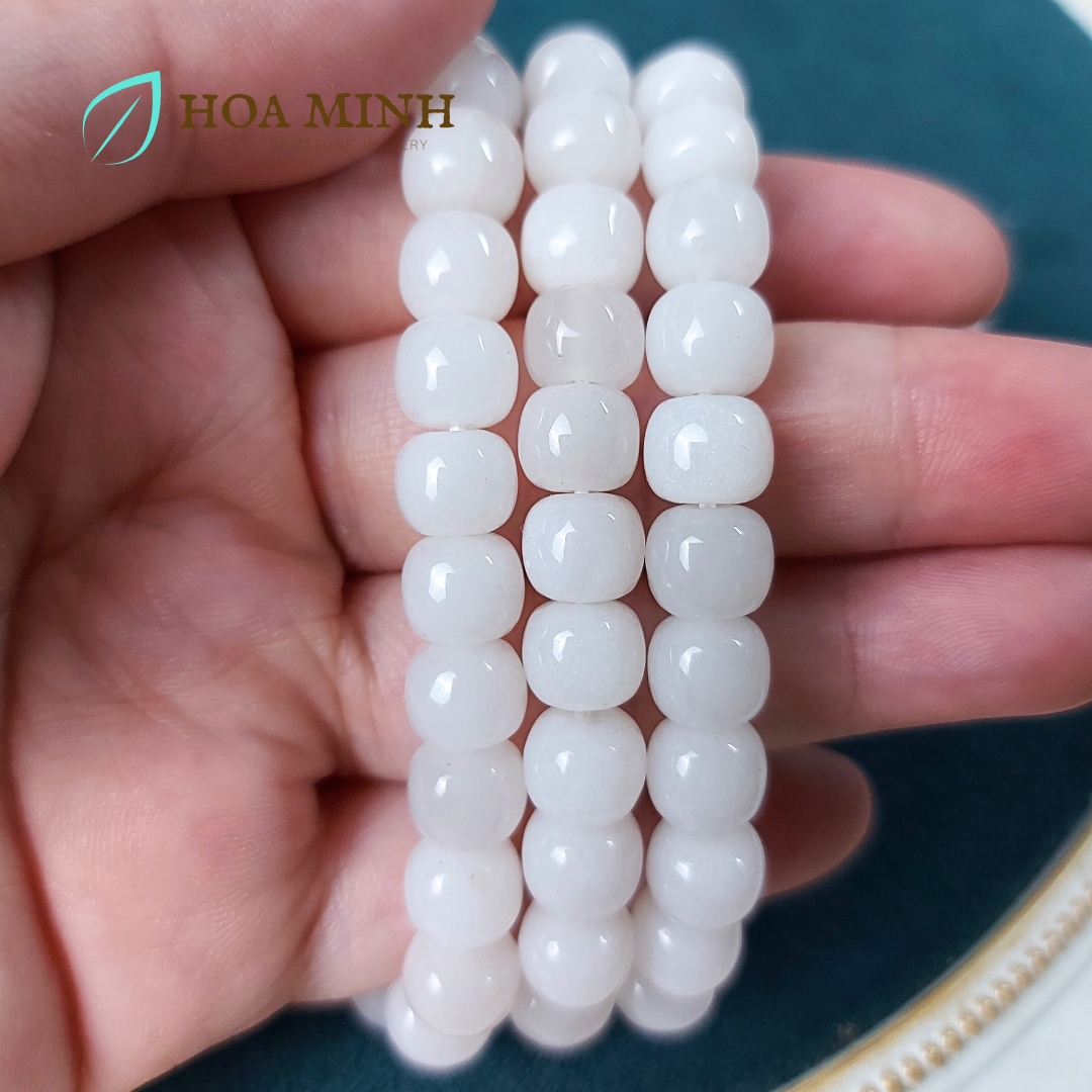 Vòng tay phong thủy đá Thạch Anh trắng sữa hạt vuông size 8 li (hàng kinh tế) vòng tay mệnh Kim, Thủy