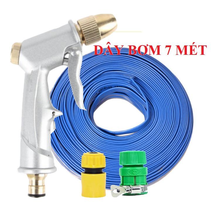 Bộ dây vòi xịt nước rửa xe, tưới cây . tăng áp 3 lần, loại 7m, 10m 206701 đầu đồng, cút,nối vàng + tặng đai