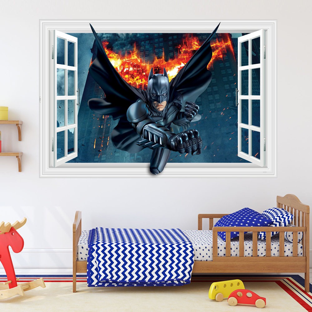 Decal trang trí tường - Người dơi bay vào cửa sổ