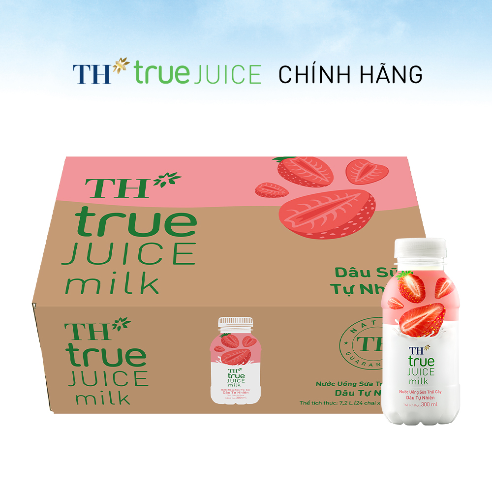 Thùng 24 chai nước uống sữa trái cây dâu tự nhiên TH True Juice Milk 300ml