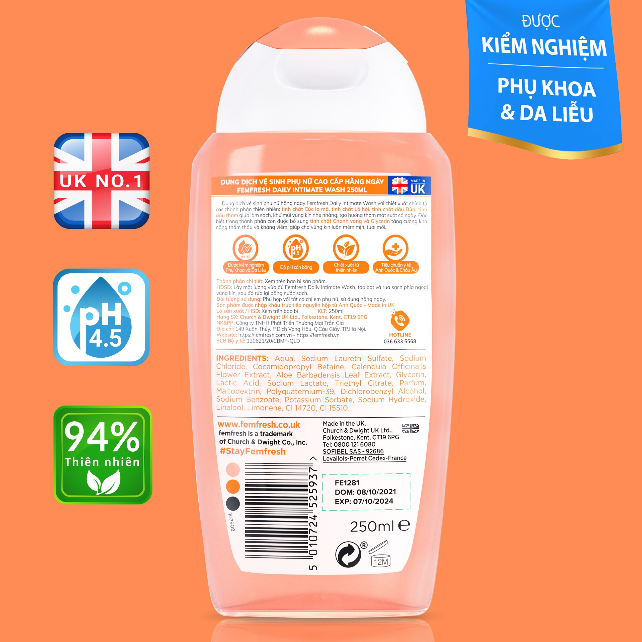 Dung dịch vệ sinh cho cả nữ và nam Femfresh Anh giúp làm sạch sẽ, thơm mát, ngăn ngừa viêm, ngứa, nấm phụ khoa - OZ Slim Store
