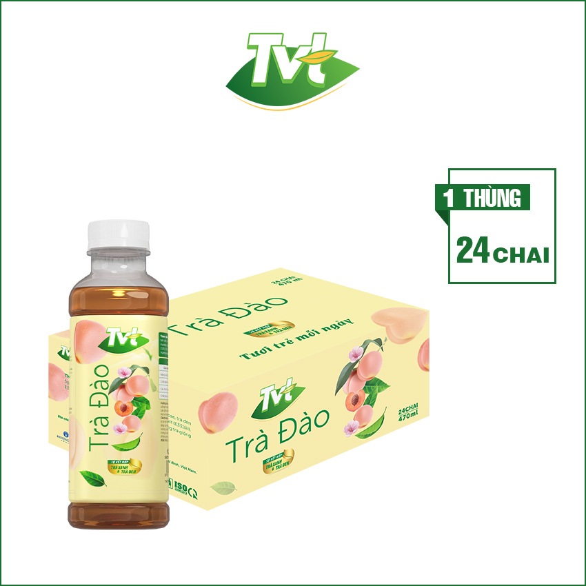 [Thùng 24 chai 450ml] Trà Đào TVT tinh chất trà xanh, trà đen, chống oxy hóa, thanh nhiệt giải phóng độc tố cơ thể