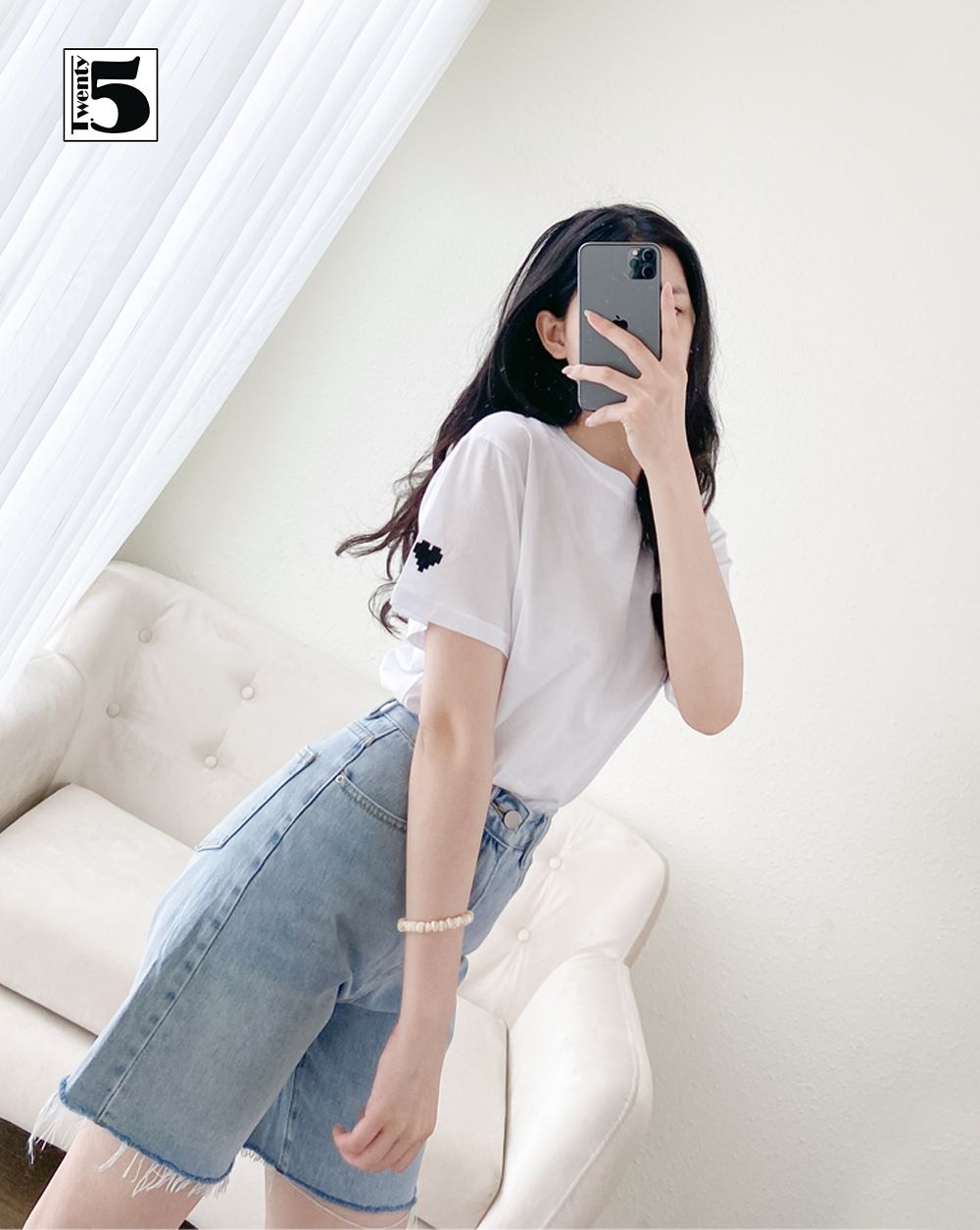 Quần ngố đùi jeans nữ, gấu cắt TWENTYFIVE 4159