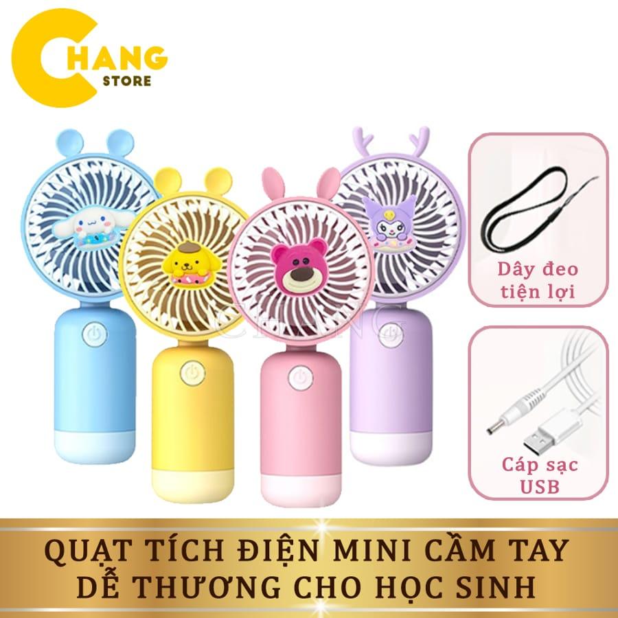 Quạt tích điện mini cầm tay sạc pin USB 3 cấp độ gió dung lượng pin 1200mAh tặng sticker dễ thương bh 6 tháng