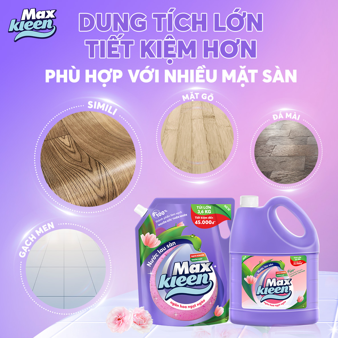 Túi Nước Lau Sàn MaxKleen 3.6kg - Ngàn Hoa Ngọt Ngào