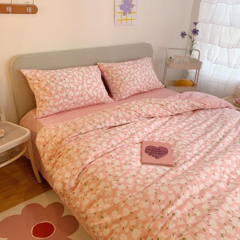 Bộ Chăn Ga Gối Cotton Living 100%cotton Hàng Nhập Khẩu Cao Cấp 4 Món Hoa vintage