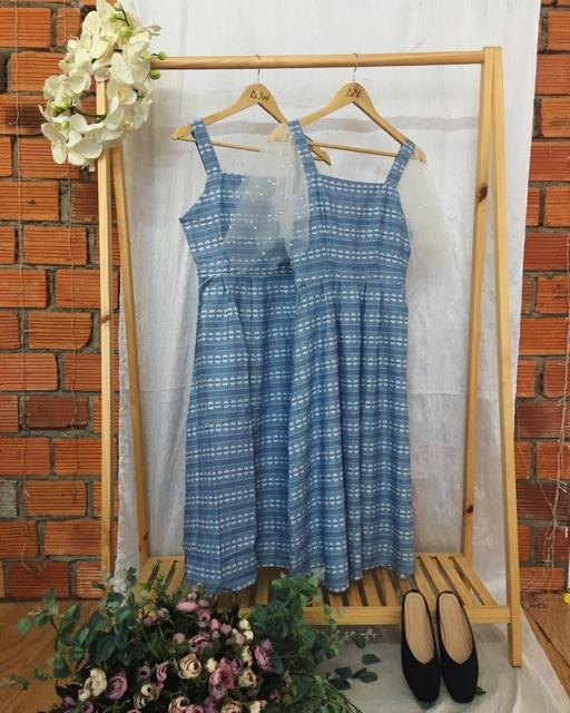 Đầm xanh dệt thêu/ Linen (hình chụp sản phẩm thật)