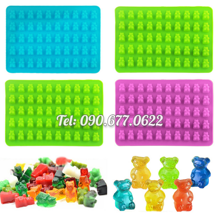 Khuôn silicone làm rau câu, kẹo dẻo chip chip, socola 50 gấu con – Mã số 1222