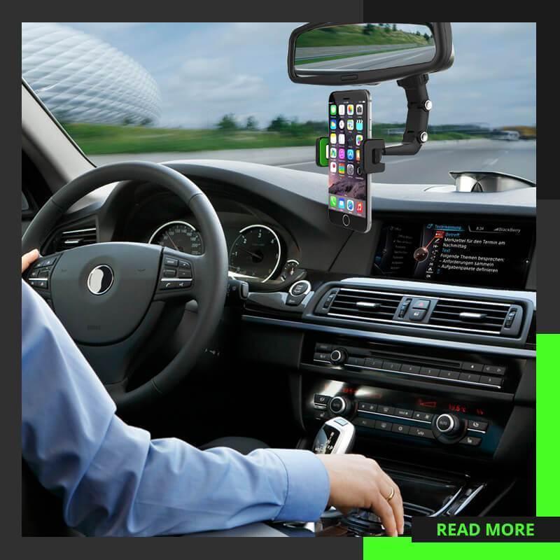 Kẹp điện thoại xoay 360 độ gắn gương chiếu hậu trên xe ô tô chỉnh được gập lên xuống
