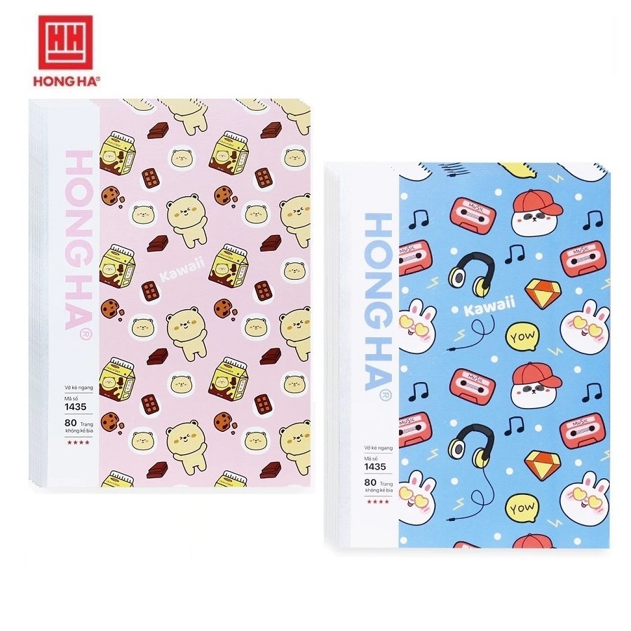 Lốc 5 quyển vở kẻ ngang B5 Study Kawaii 1435 / 1436 / 1437 Tập sinh viên Hồng Hà