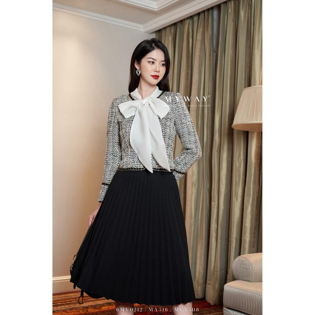 Áo Khoác Dạ Tweed Nữ MY WAY Dáng Ngắn Viền Xích 6MV0212