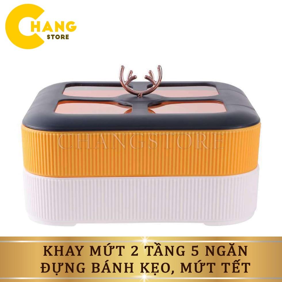 Hộp Mứt, Khay Mứt 2 Tầng 5 Ngăn, Đựng Bánh Kẹo