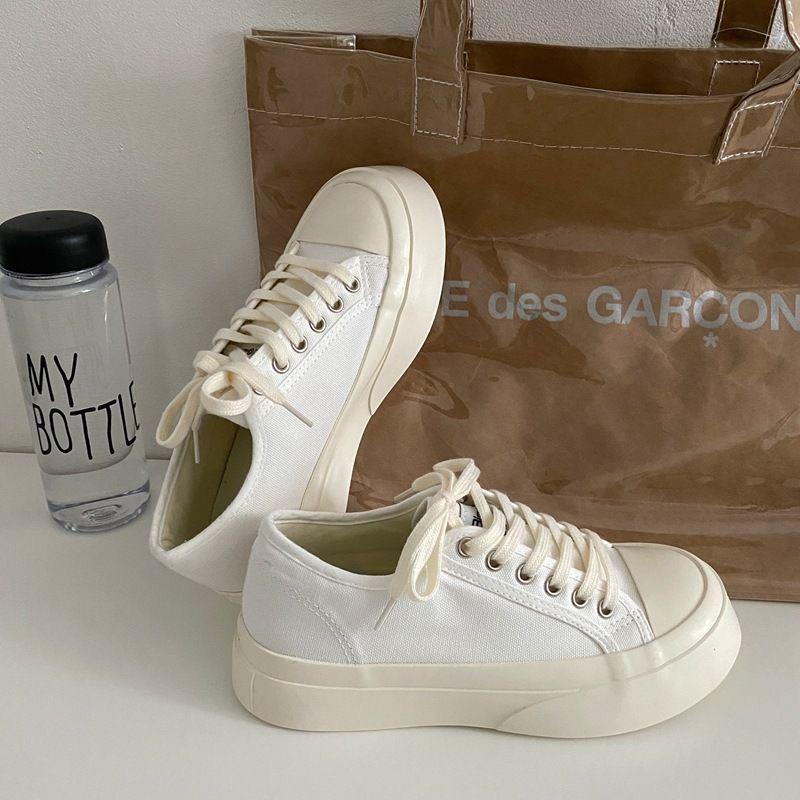 Giày thể thao nữ Ulzzang đế bằng bánh mì vải mềm màu đen trắng năng động - hot trend đẹp