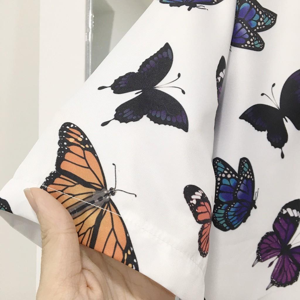 Áo Sơ Mi Tay Lỡ In Họa Tiết Bướm Vàng V2 Ulzzang Unisex