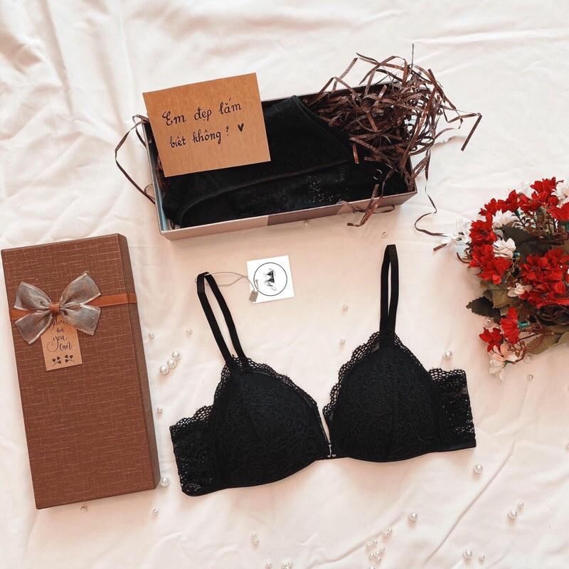 Set Bralette thiết kế Lily đen Ren hoa nhí không gọng thoải mái