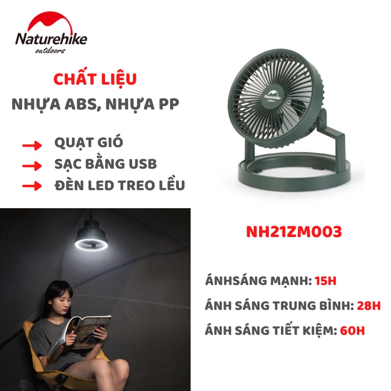 Quạt đa năng treo lều cắm trại Naturehike NH21ZM003