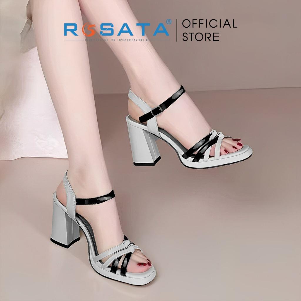 Giày cao gót ROSATA RO565 đế cao 8cm đi làm thoải mái êm chân hở mũi tròn quai hậu khóa cài