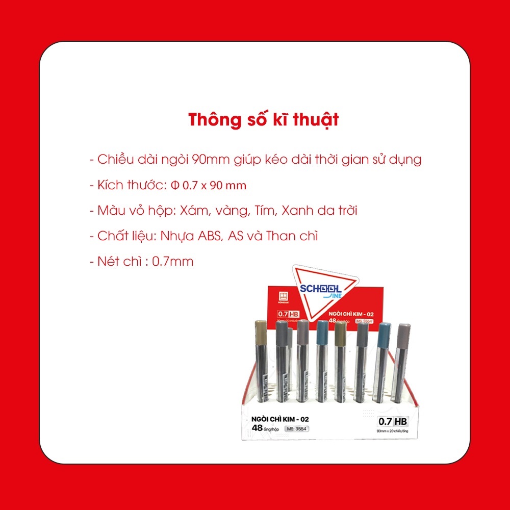  Ngòi Chì Kim HB HH 0.7mm - 3554 ngòi chì dài 90mm giúp thời gian sử dụng lâu hơn, giảm tần suất phải thay ngòi chì, phù hợp với mọi loại bút