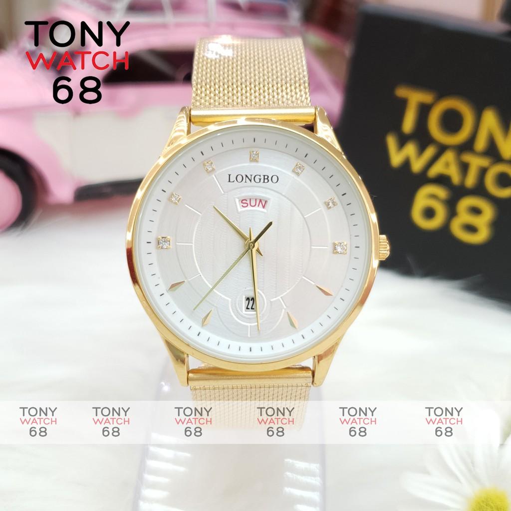 Đồng hồ nam LongBo dây lụa màu bạc có lịch chống nước chính hãng Tony Watch 68