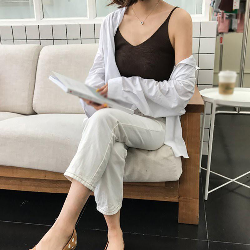 Áo Tank Top Dệt Kim Cổ Chữ U Phong Cách Retro