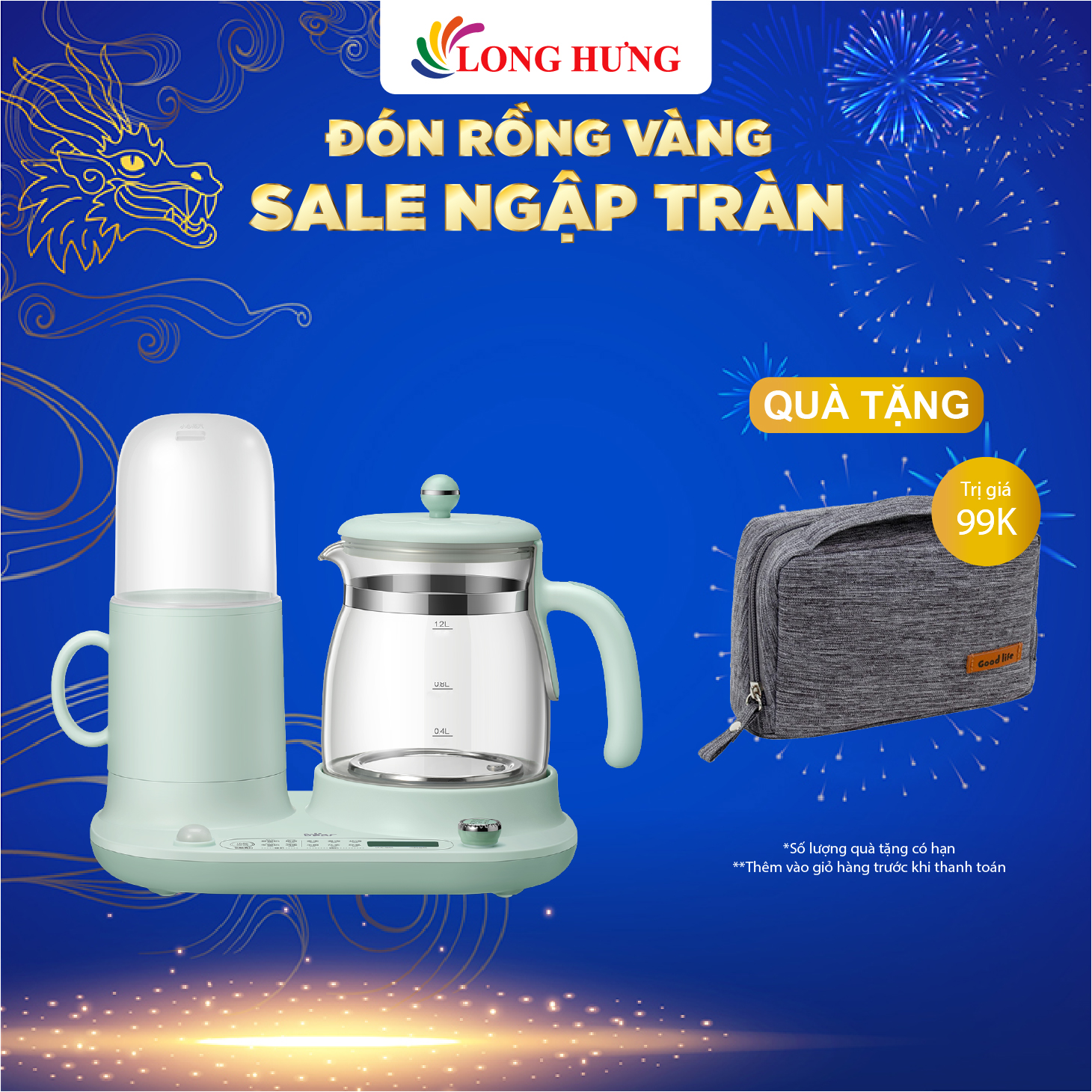 Bình đun siêu tốc & giữ ấm đa năng Bear TNQ-A12L1 - Hàng chính hãng