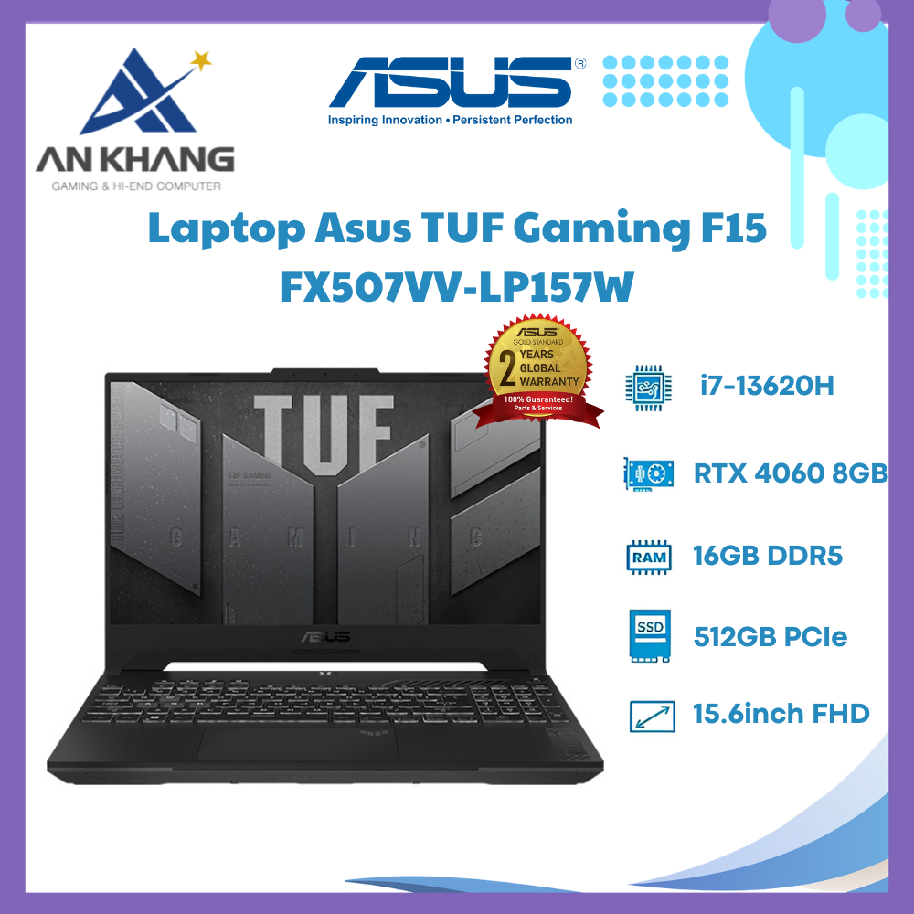 Laptop ASUS TUF Gaming F15 FX507VV-LP157W (Intel Core i7-13620H | 16GB | 512GB | RTX 4060 | 15.6 inch FHD | Win 11 | Xám) - Hàng Chính Hãng - Bảo Hành 24 Tháng