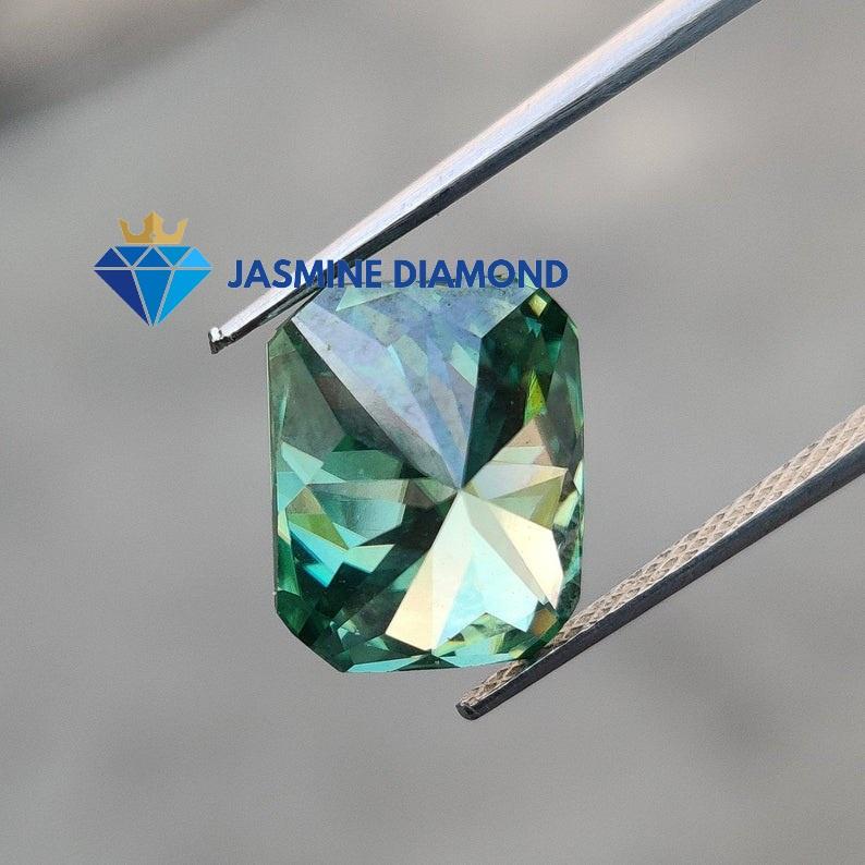 Kim cương nhân tạo Mỹ Moissanite giác cắt Radiant màu xanh lá