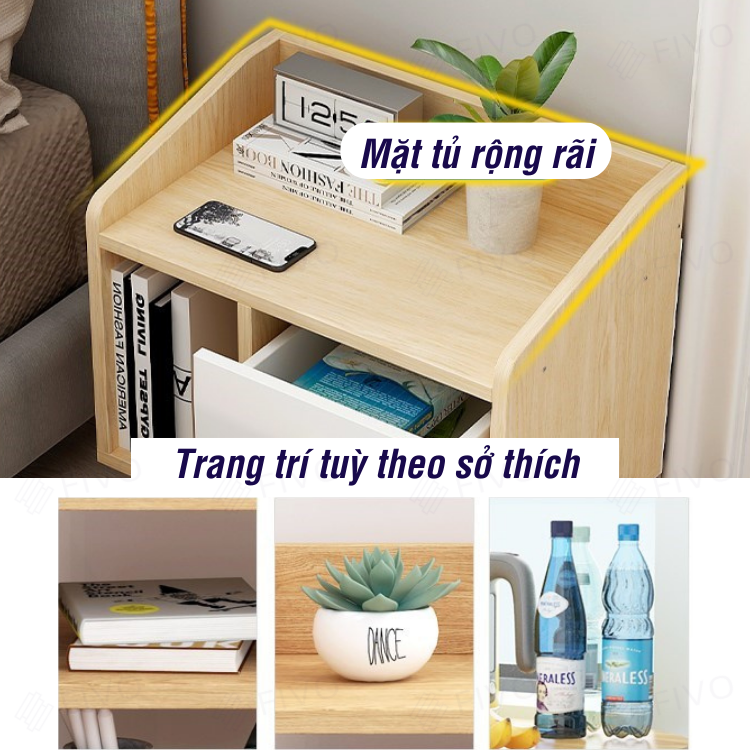 Kệ Tủ Đầu Giường Gỗ FIVO FT40 Mini Màu Gỗ Nhiều Ngăn Đẹp Hiện Đại, Phong Cách Châu Âu Sang Trọng - Hàng Chính Hãng
