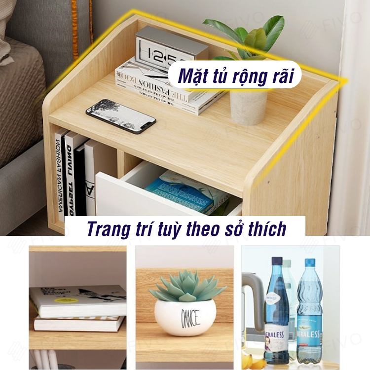 Kệ Tủ Đầu Giường Gỗ FIVO FT40 Mini Màu Gỗ Nhiều Ngăn Đẹp Hiện Đại, Phong Cách Châu Âu Sang Trọng  - Hàng Chính Hãng