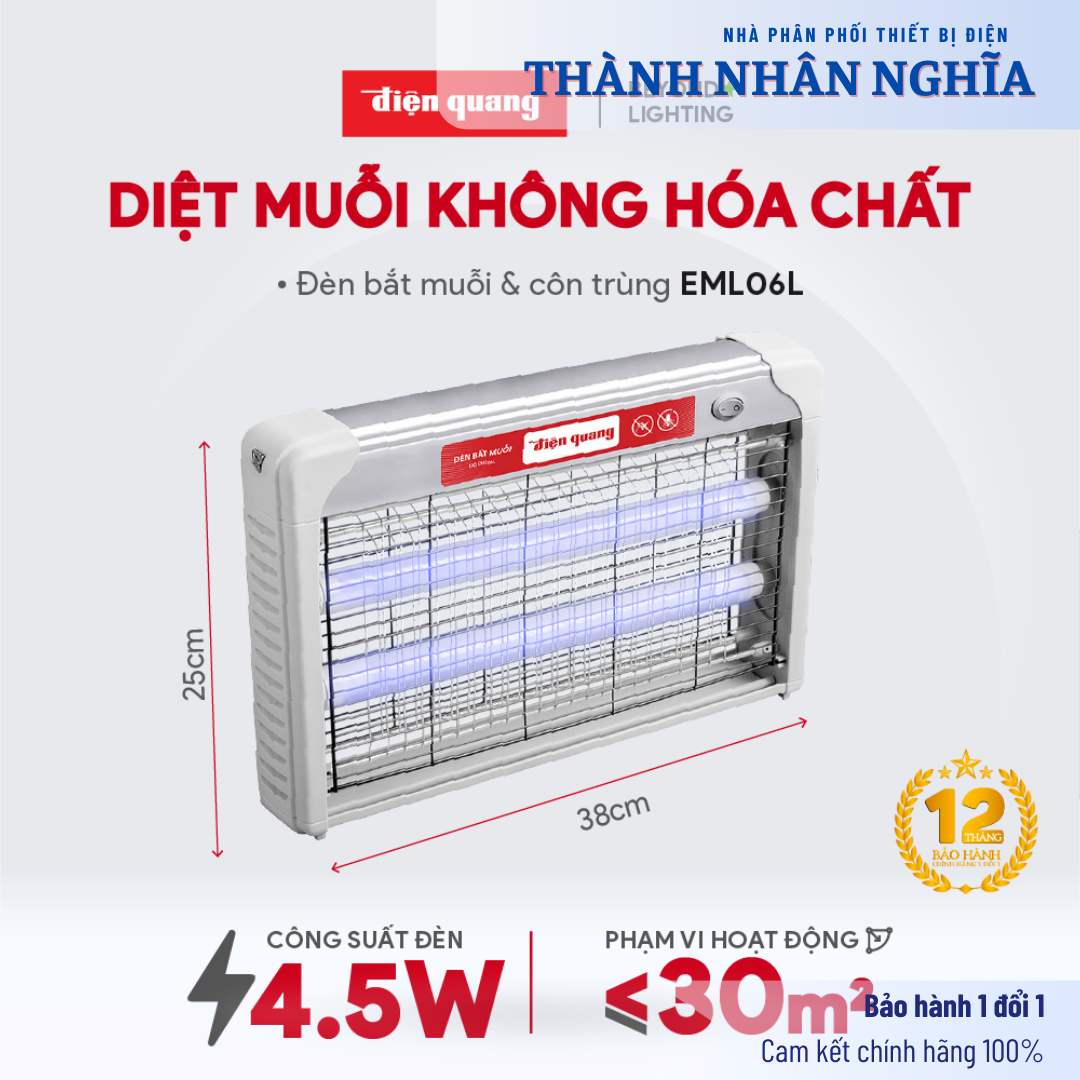 Đèn bắt muỗi Điện Quang ĐQ EML06L ( 380x65x250mm ) - Công suất 4.5w, Phạm vi sử dụng 30m2