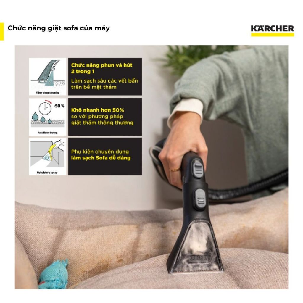 (Sản xuất châu Âu) Máy giặt thảm và sofa Karcher SE 3 Compact Home - Công suất 500W - Làm sạch thảm, sofa nhanh chóng - Hàng Chính Hãng