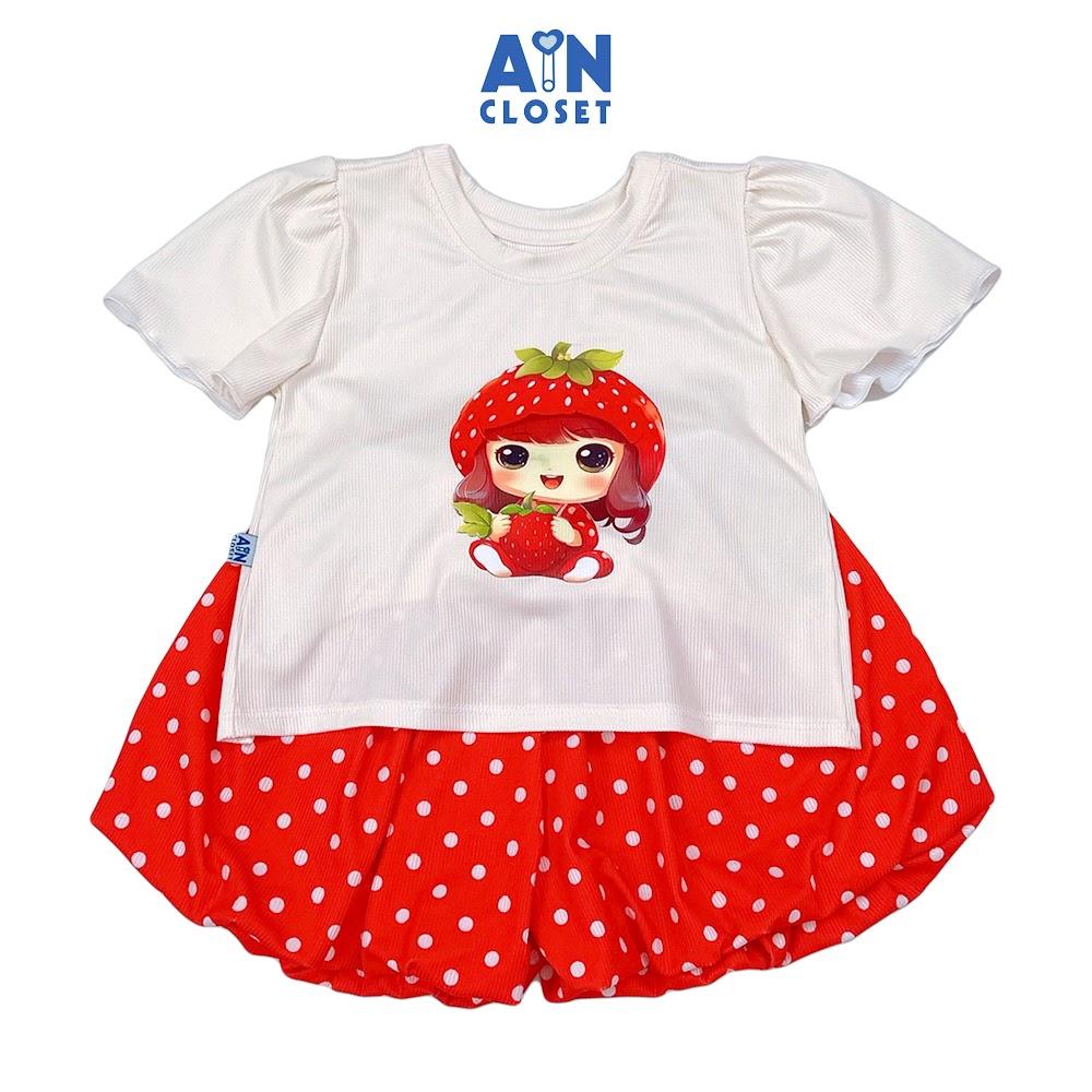 Bộ quần áo Ngắn bé gái họa tiết Bé Dâu Đỏ Thun cotton - AICDBGFYNIEE - AIN Closet