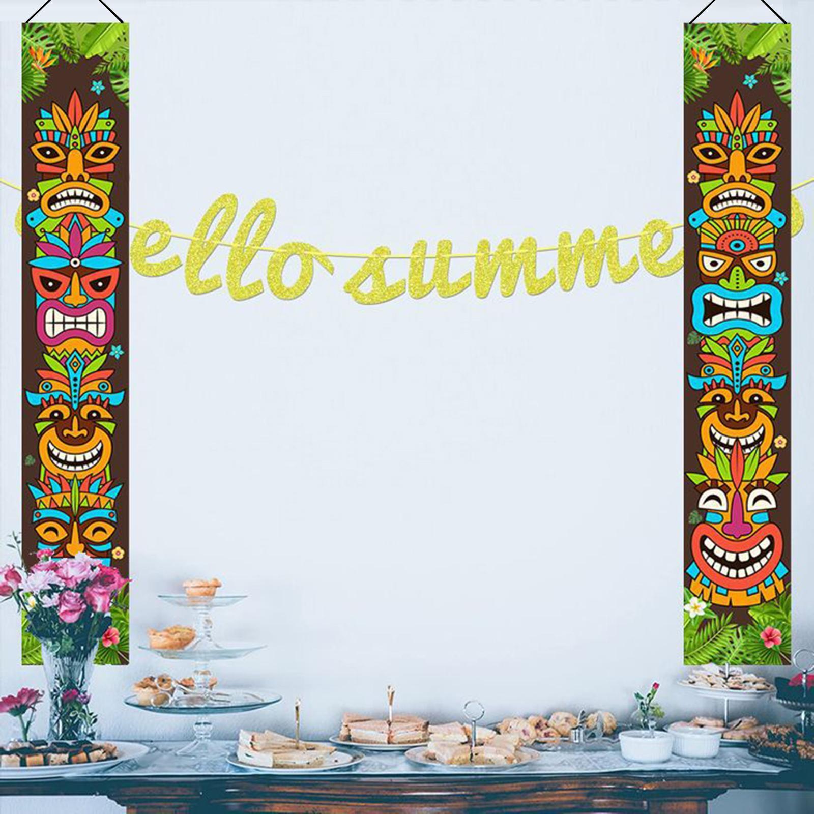 2 Pieces Banner Tropical Door Porch Banner Carnival Door Banner Sign for Shop Decoration Parade Car Backyard Room Decoration