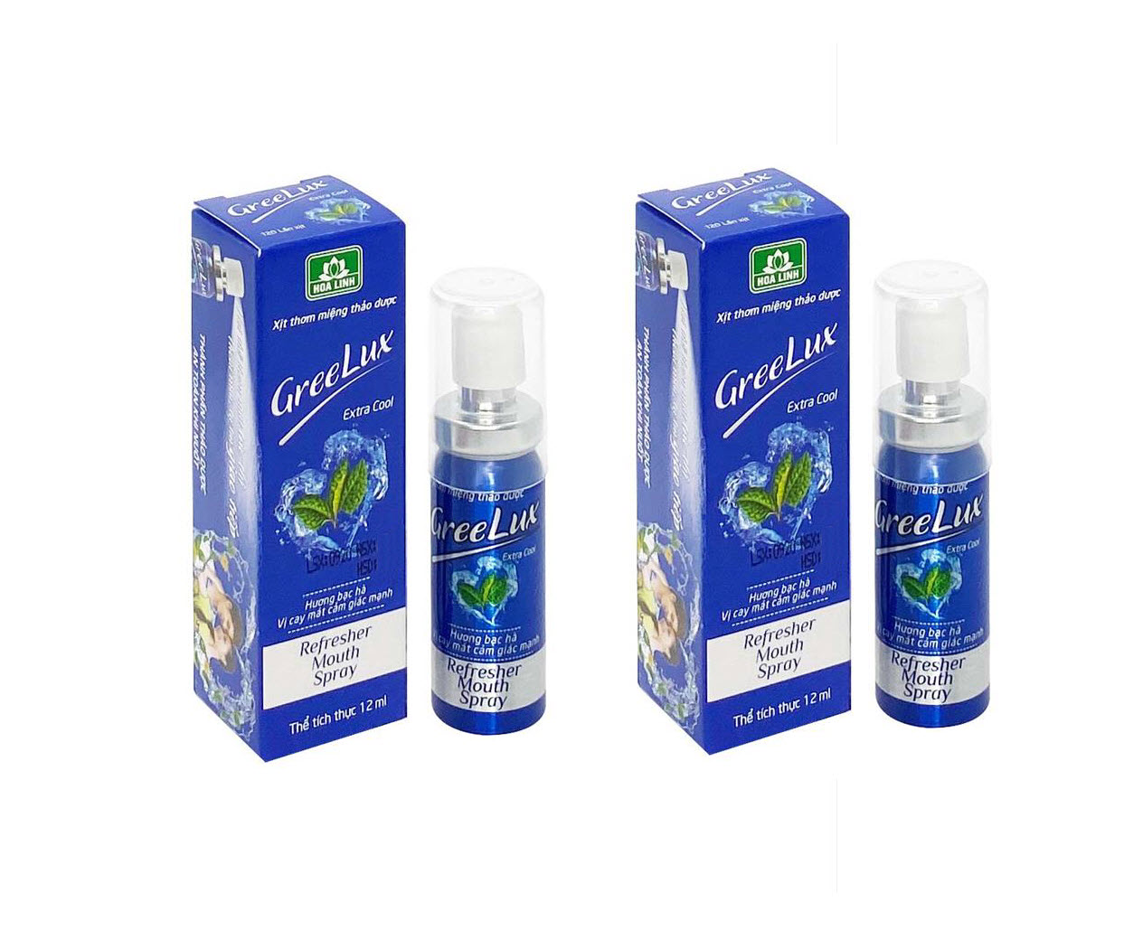 Bộ 2 Chai Xịt Thơm Miệng Thảo Dược Greelux Extra Cool 12ml ( Màu xanh dương vị cay mạnh - Chai 12ml )