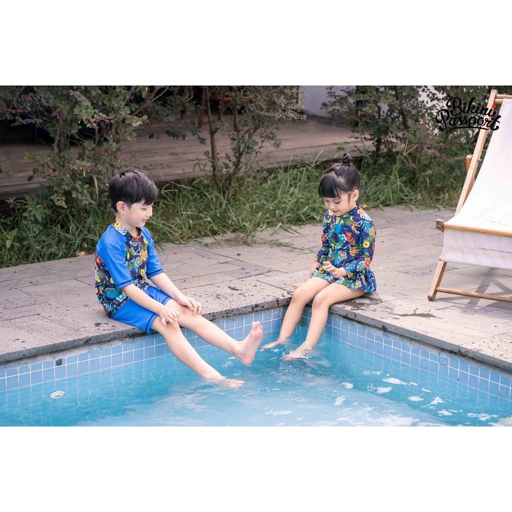 Đồ bơi áo tắm em bé BIKINI PASSPORT KID - Một mảnh tay dài váy bèo ngắn - Floral - KD016_FLO