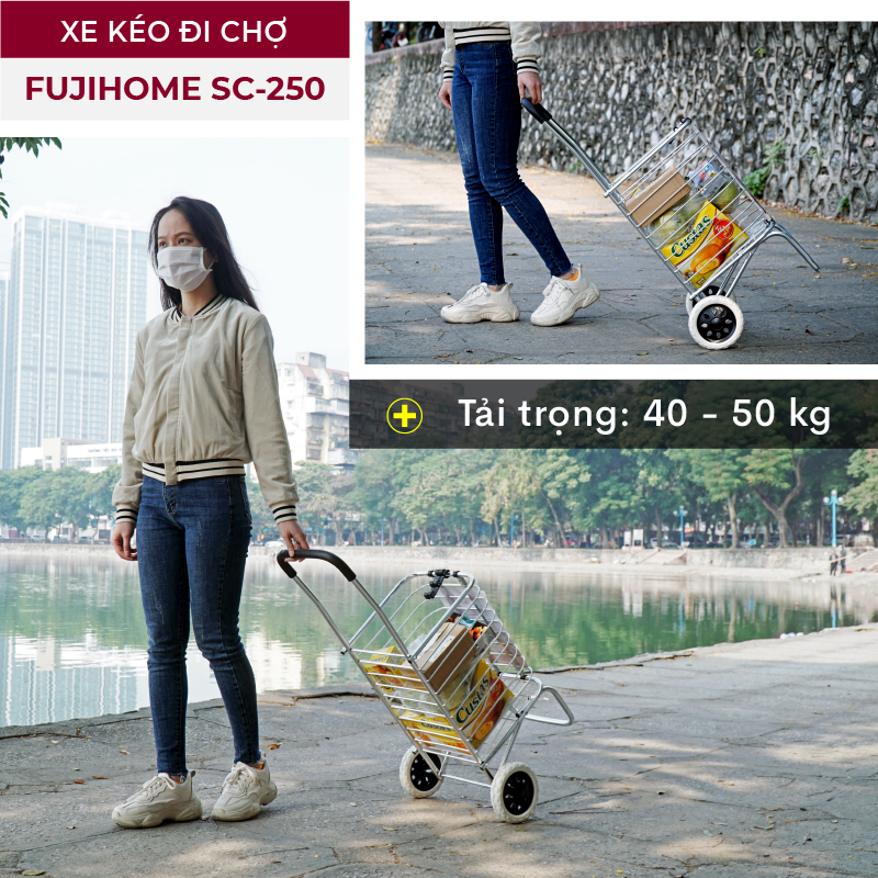 Xe đẩy hàng đi chợ  siêu thị gấp gọn đa năng có giỏ FUJIHOME SC-250