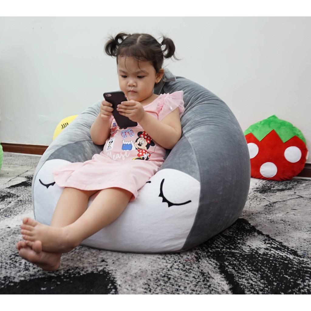 Ghế xốp dáng lê Totoro, 4 SIZE, chất liệu da lộn trang trí hình thú (đã có sẵn hạt xốp)