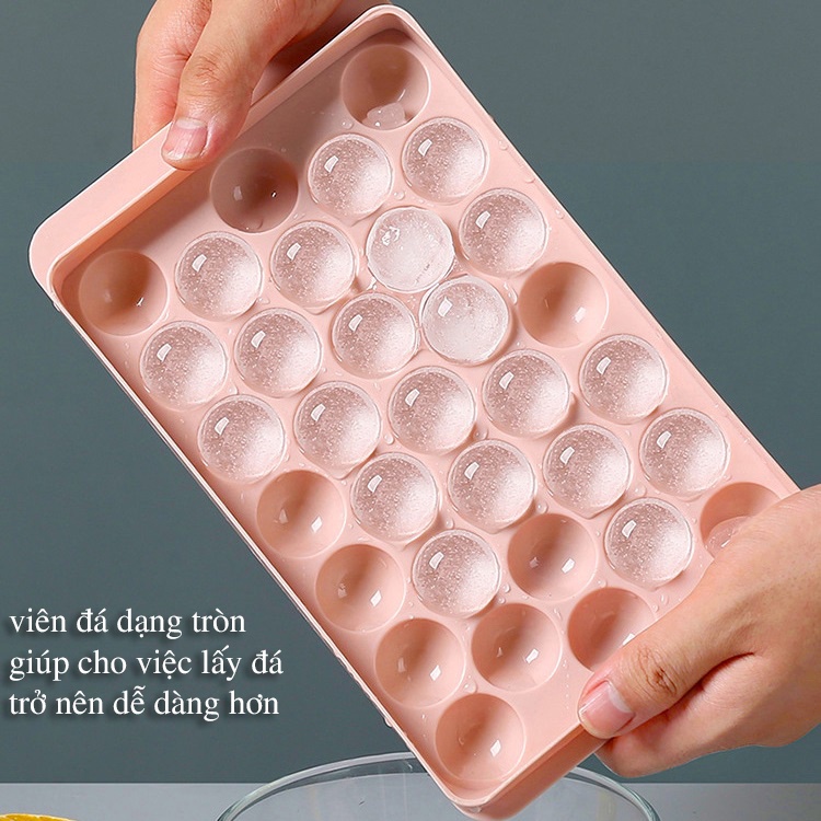 Khay Làm Đá Bằng Nhựa 33 Viên Tròn Cao Cấp, Khuôn Làm Thạch Thông Minh Có Nắp Đậy - Chính hãng MINIIN